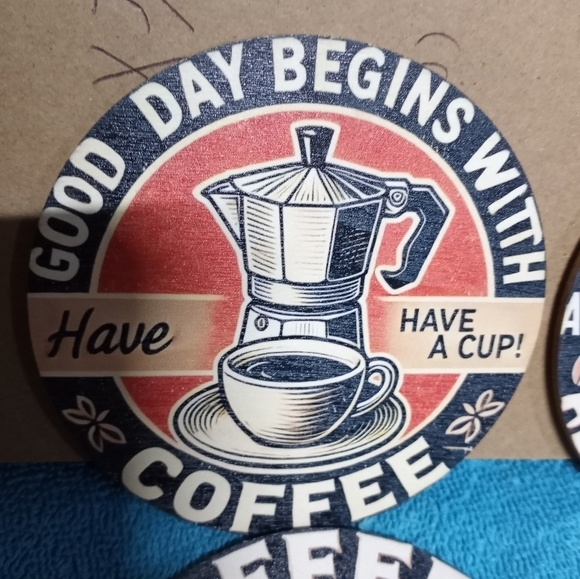 Coffee Coasters Set Of 6- Red, Green, Black - Picture 8 of 8